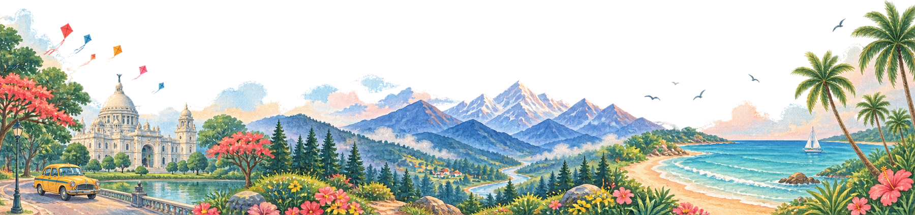 A painted panorama: Kolkata, the Himalayas, and the sea